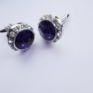 Blue Crystal Round Cufflinks